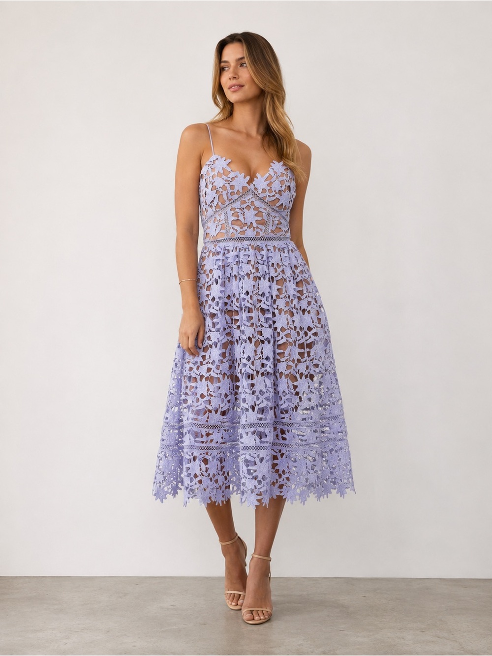 Self Portrait Azalea Midi Dress size US 8 lilac purple azalea